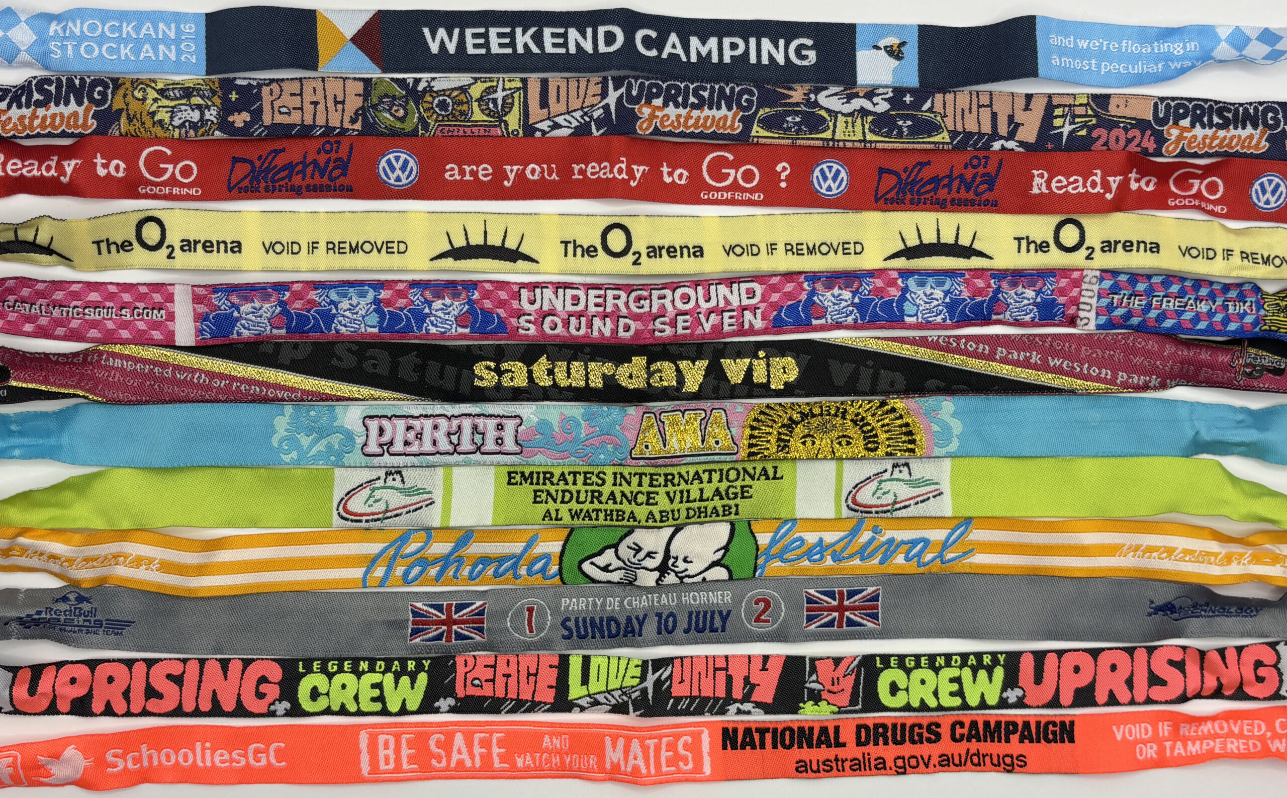 Custom-designed festival wristbands, RFID wristbands, security wristbands and entry wristbands for festivals, concerts, sporting events and other events in the UK, the US, Canada and internationally.