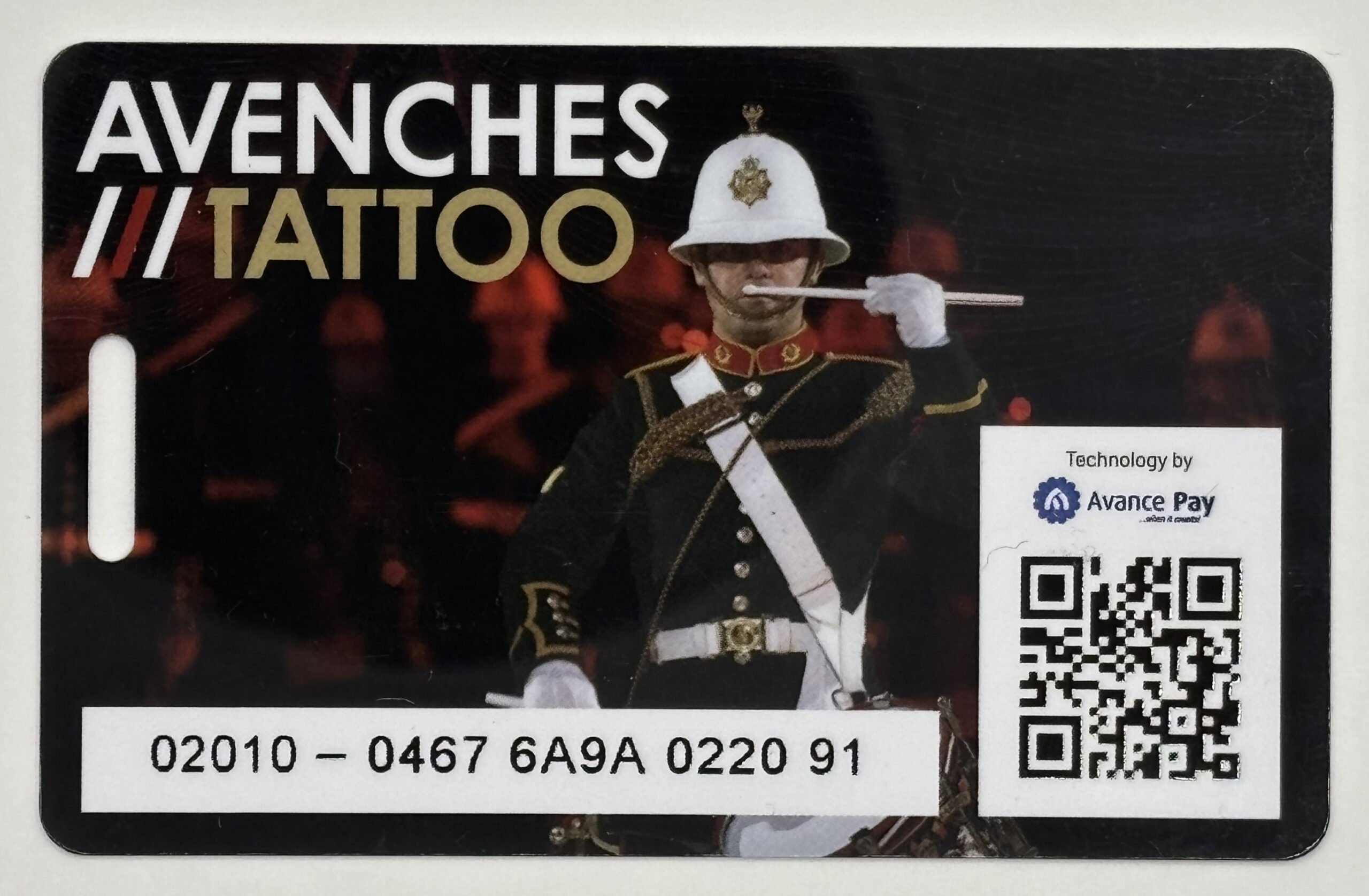 Custom-printed RFID card with a QR code and serial number